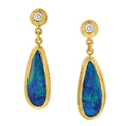 Boulder Opals with Diamonds in Yellow Gold Earrings