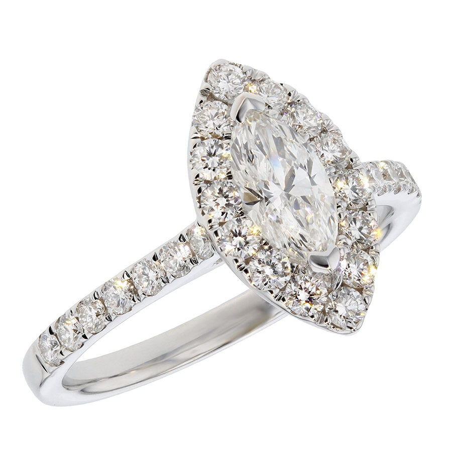 Marquise Diamond White Gold Halo Ring