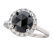 Rose Cut Black Diamond in White Gold Halo Ring