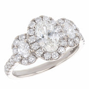 Three Oval Diamonds in White Gold Halo Ring