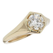Round Diamond in Hexagonal Yellow Gold Ring