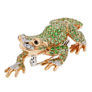 Green Garnets in Rose Gold Frog Brooch