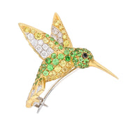 Garnets and Sapphires in Yellow Gold Hummingbird Brooch