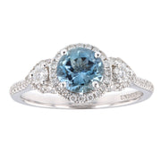 Round Aquamarine in White Gold Halo Ring