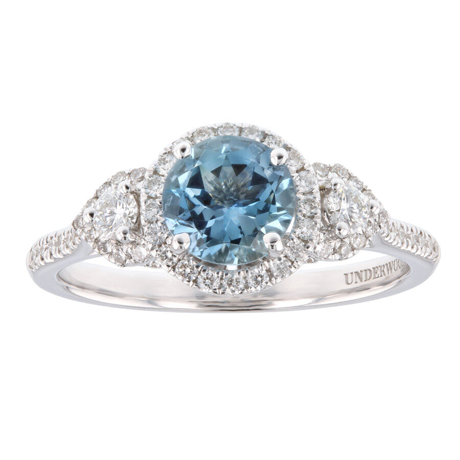 Round Aquamarine in White Gold Halo Ring