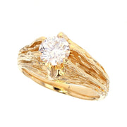 Round Diamond in Yellow "Flowed" Gold Ring
