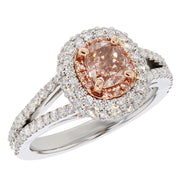 Cushion Pink Diamond in Platinum Halo Ring