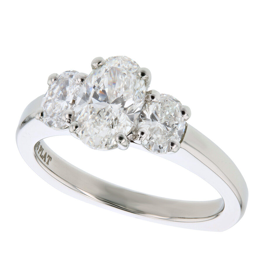 Three Oval Diamonds in Platinum Ring