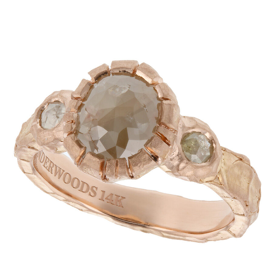 Rose Cut Opaque Diamond in Hammered Rose Gold Ring