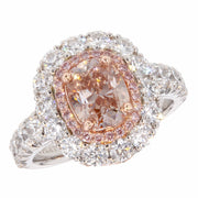 Cushion Shaped Pink Diamond in Double Halo Platinum Ring