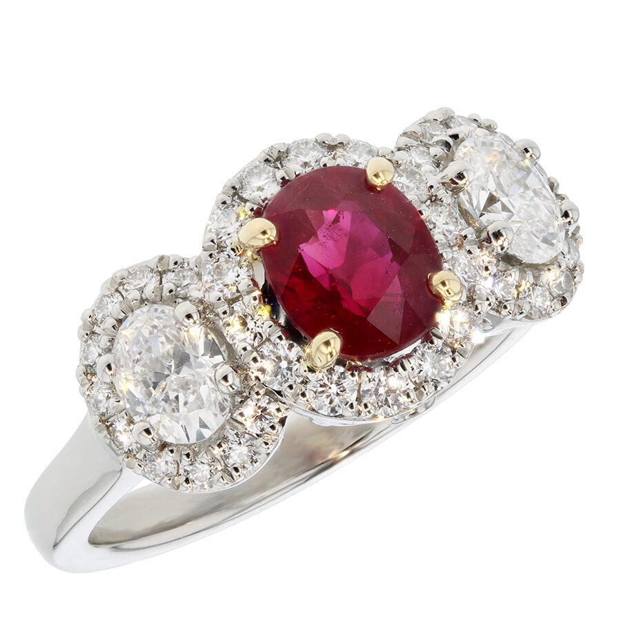 Oval Ruby and Diamonds Platinum Halo Ring