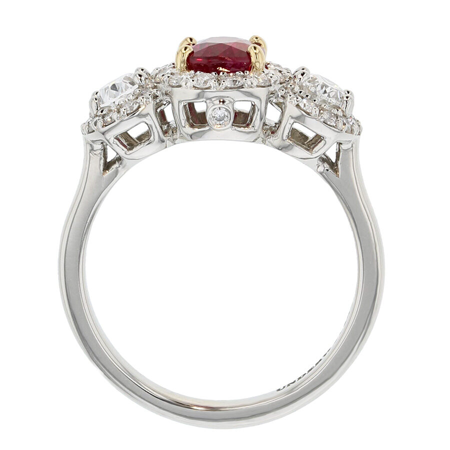 Oval Ruby and Diamonds Platinum Halo Ring