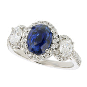 Oval Blue Sapphire with Oval Diamonds in Platinum Halo Ring