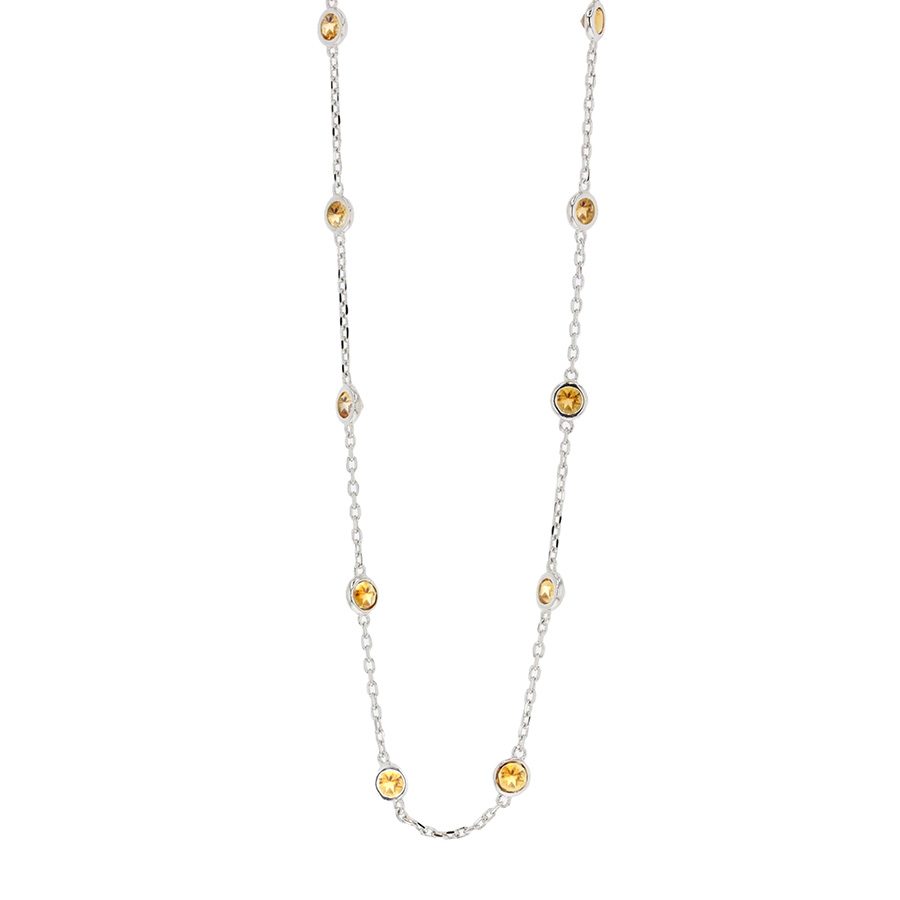 Citrine and Sterling Silver Station Necklace