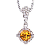 Bufftop Citrine in Diamond Halo White Gold Pendant