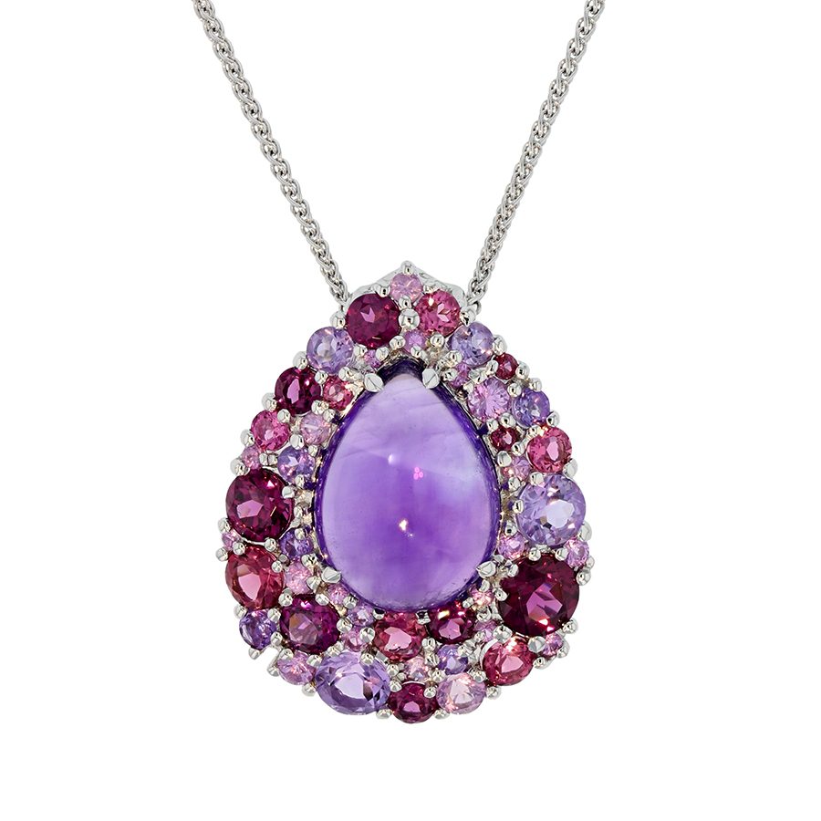 Pear Shaped Amethyst in Multi-Gem White Gold Necklace
