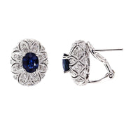 Oval Sapphire and Diamonds in White Gold "Dome" Style Earrings