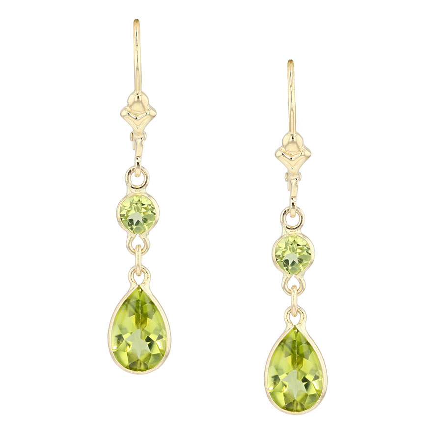 Peridot in Yellow Gold Dangle Earrings