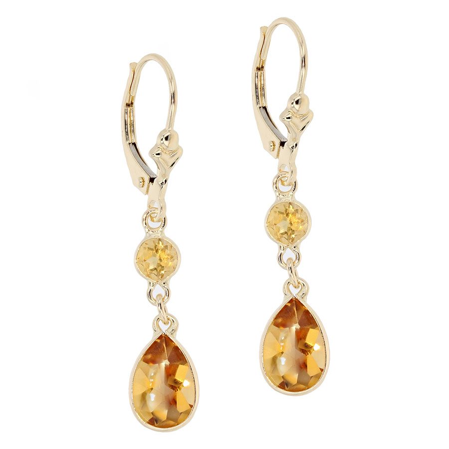 Pear Shaped Citrines in Yellow Gold Dangle Earrings