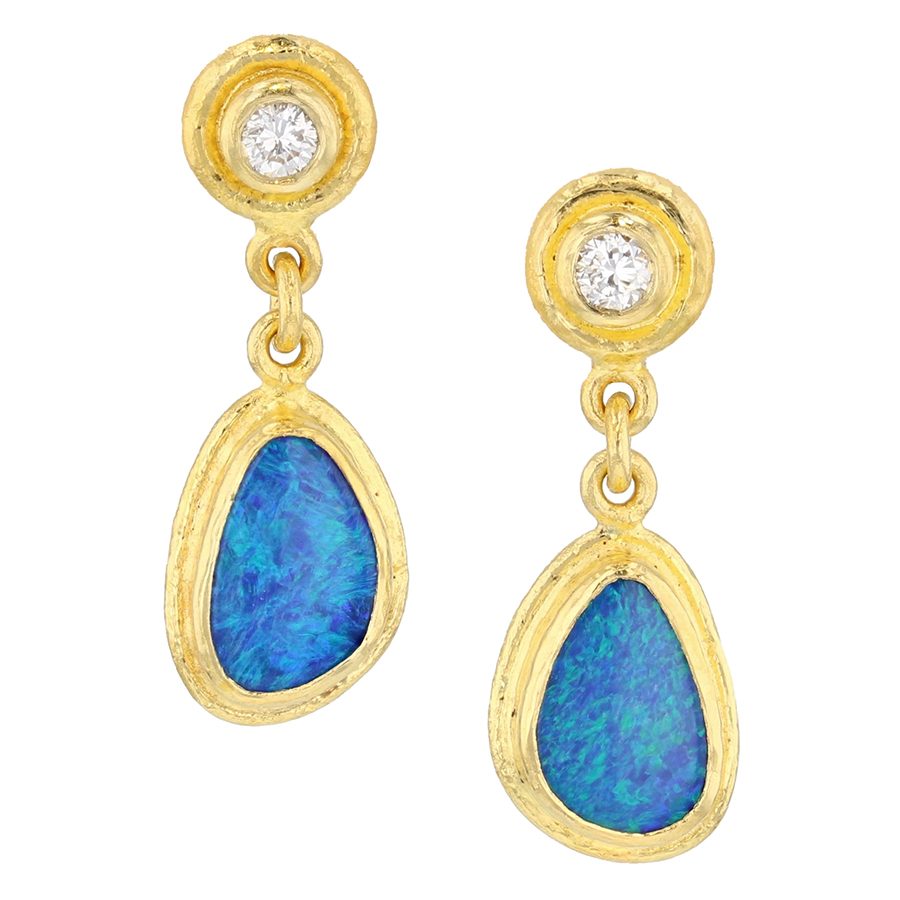 Boulder Opals in 24k Yellow Gold Earrings