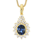 Yellow Gold with Sapphire and Diamonds Halo Pendant