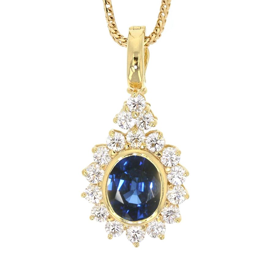 Yellow Gold with Sapphire and Diamonds Halo Pendant