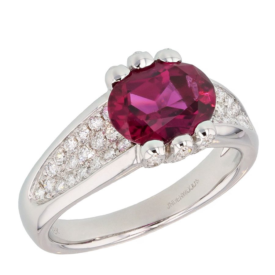 Oval Rubellite Tourmaline in White Gold Ring