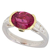Oval Rubellite Tourmaline in Platinum and Yellow Gold Ring