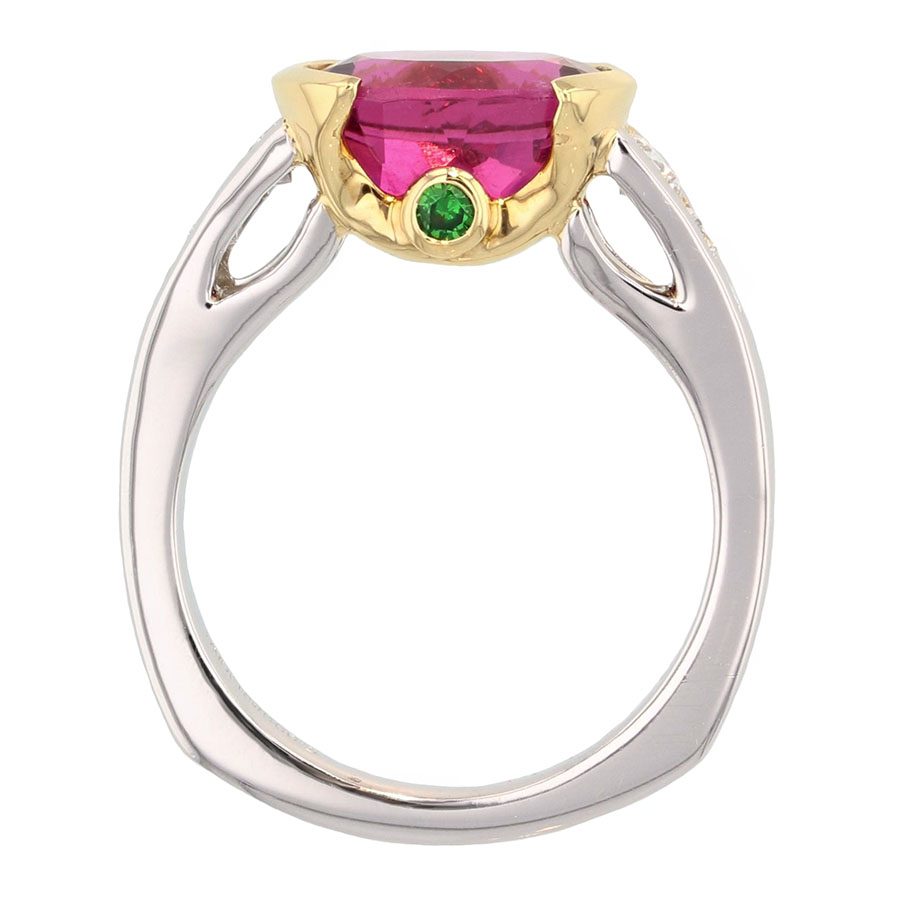 Oval Rubellite Tourmaline in Platinum and Yellow Gold Ring