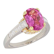 Oval Rubellite Tourmaline in Platinum and Yellow Gold Ring
