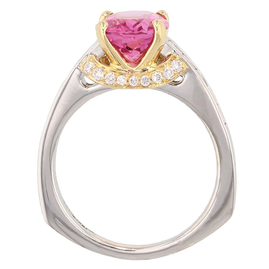 Oval Rubellite Tourmaline in Platinum and Yellow Gold Ring