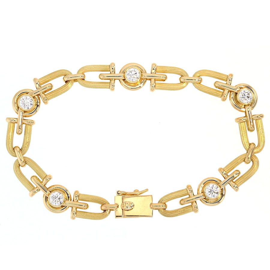 Bezel-Set Diamonds in Yellow Gold "U" link Bracelet