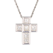 Princess Cut Diamonds in White Gold Cross Necklace