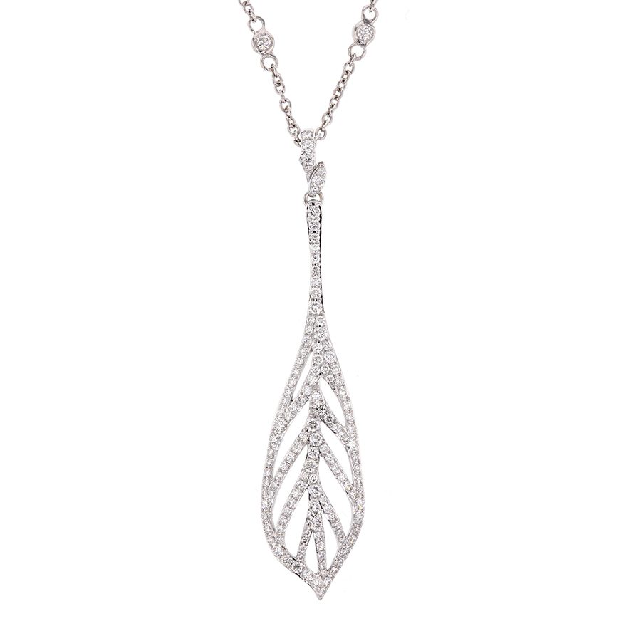 White Gold and Diamonds "Feather" Design Necklace