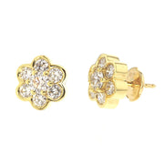 Diamonds in Yellow Gold Floral Design Cluster Earrings