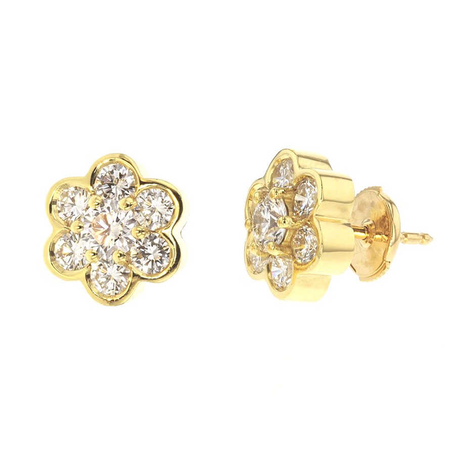 Diamonds in Yellow Gold Floral Design Cluster Earrings