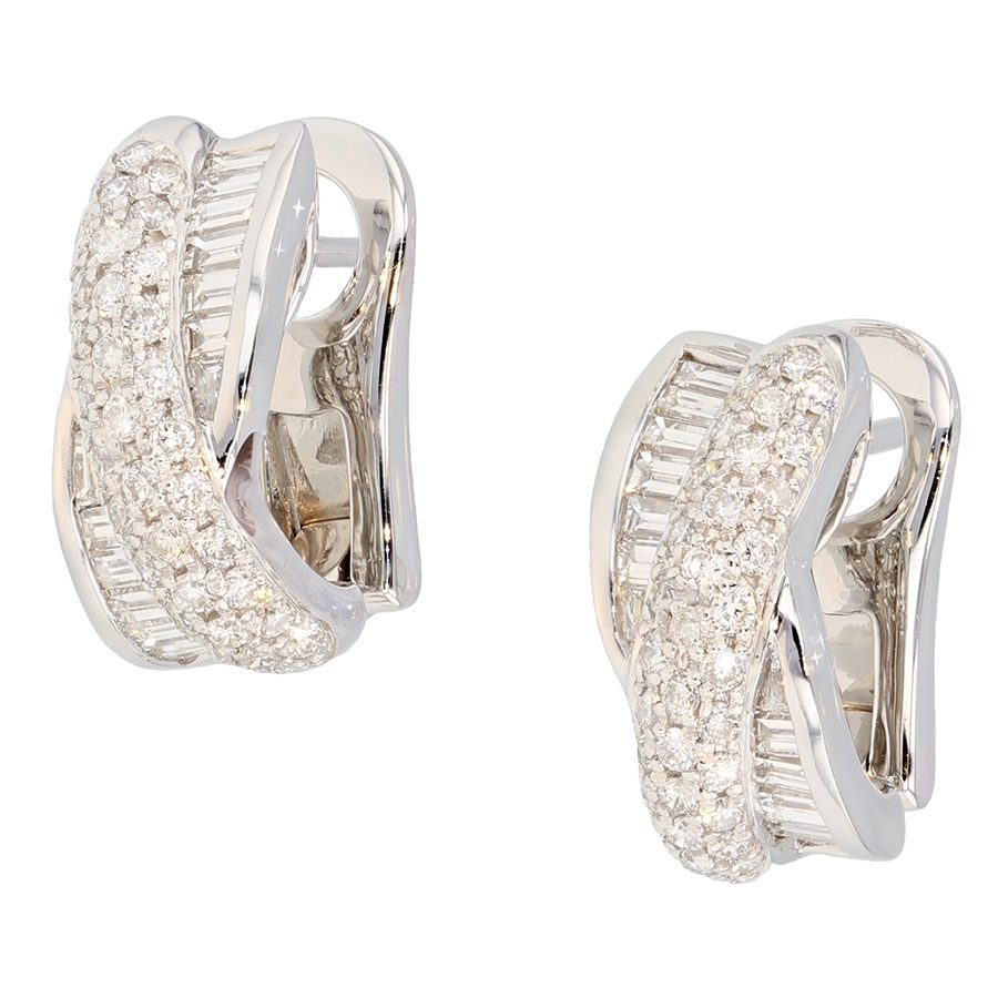 Round and Baguette Diamonds White Gold Earrings