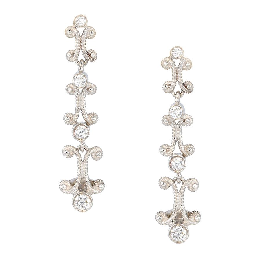 Diamonds in White Gold Textured Dangle Earrings