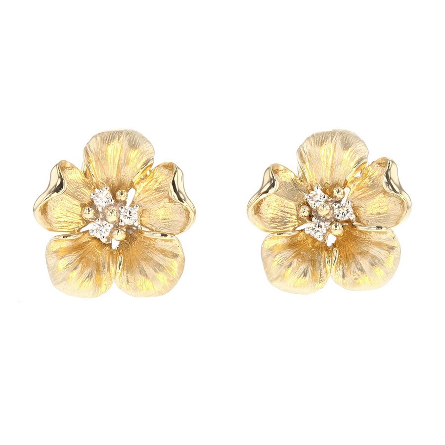 Diamonds in Yellow Gold Flower Earrings