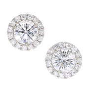 White Gold and Round Diamonds Halo Stud Earrings