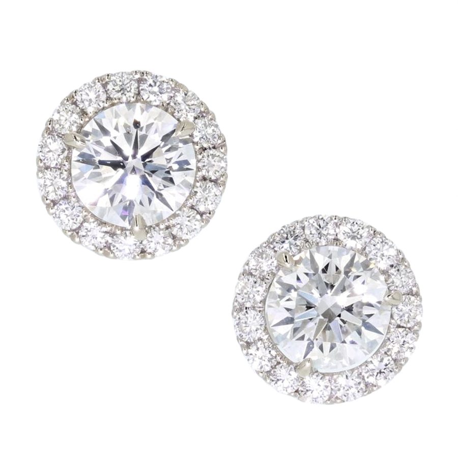 White Gold and Round Diamonds Halo Stud Earrings