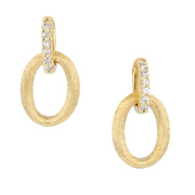 Satin Finished Yellow Gold Diamond Dangle Earrings