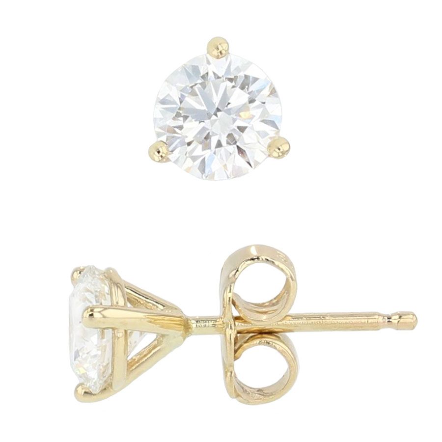 Round Diamonds in Yellow Gold Stud Earrings