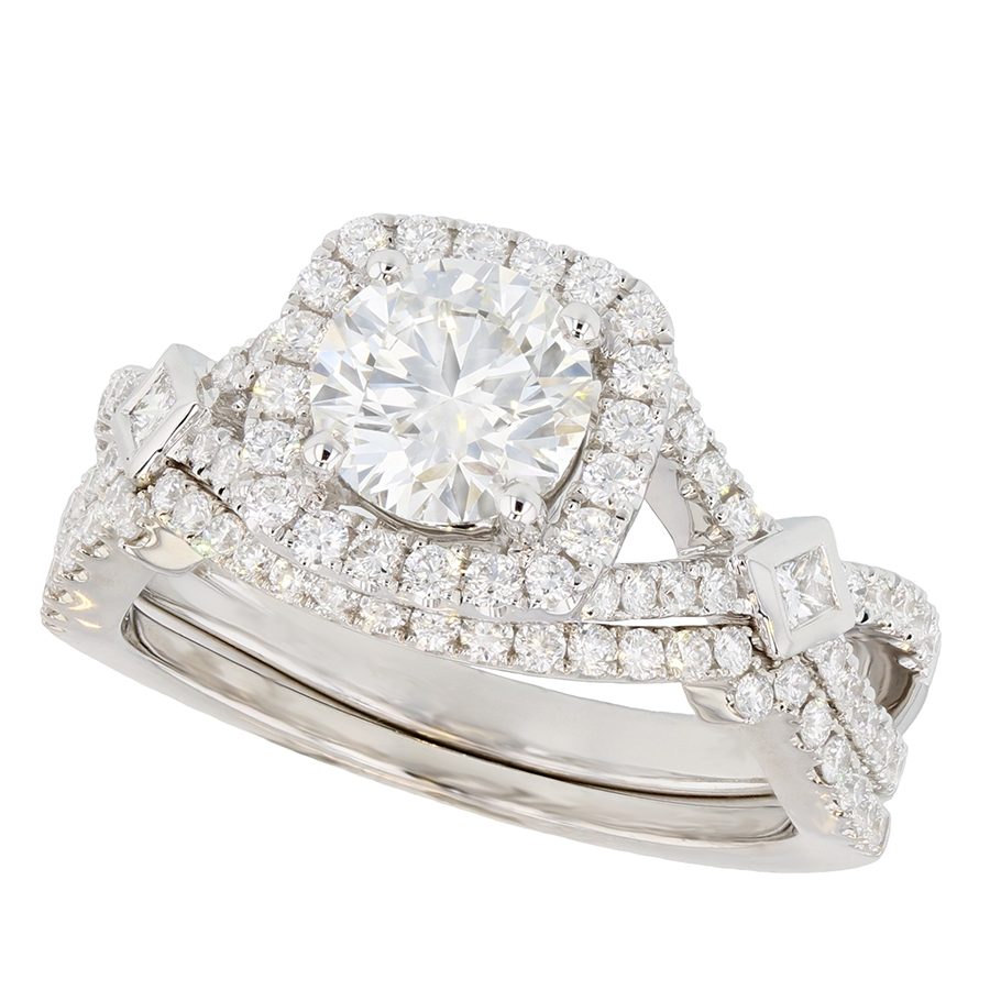 Round Diamond in Halo Twist Band White Gold Ring