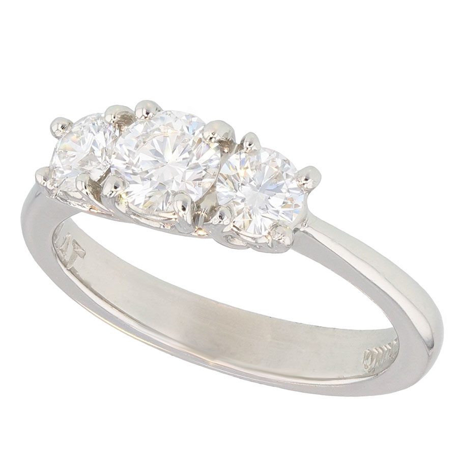 Three Diamonds in Platinum "Trellis Style" Ring