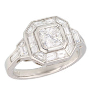 Radiant Diamond with Baguette Halo in Platinum Ring