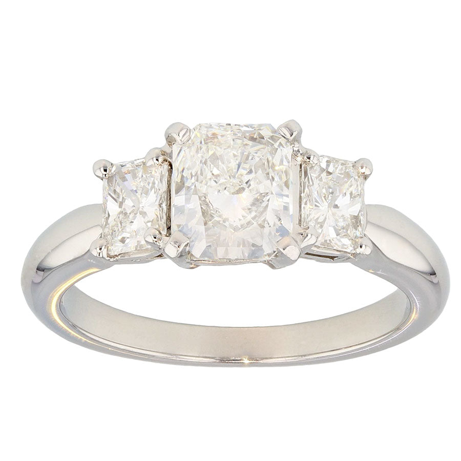 Three Radiant Diamonds in Platinum Ring