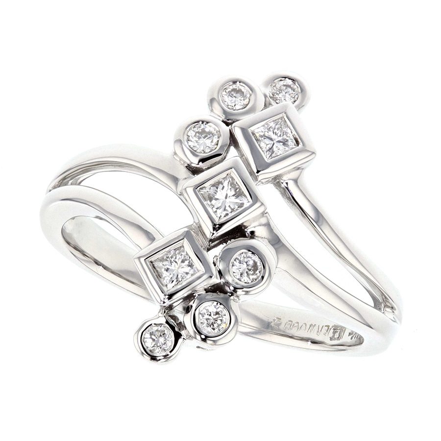 Bezel Set Diamonds in White Gold "Journey" Ring