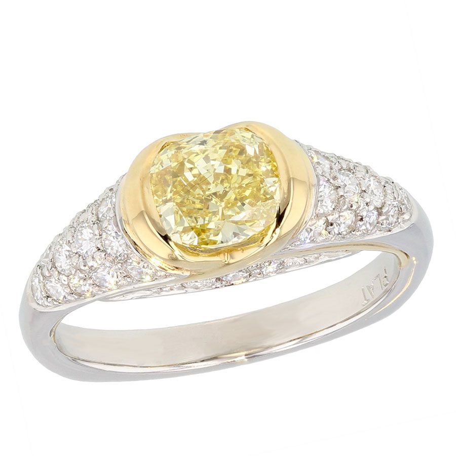 Canary and White Diamonds in Yellow Gold and Platinum Ring