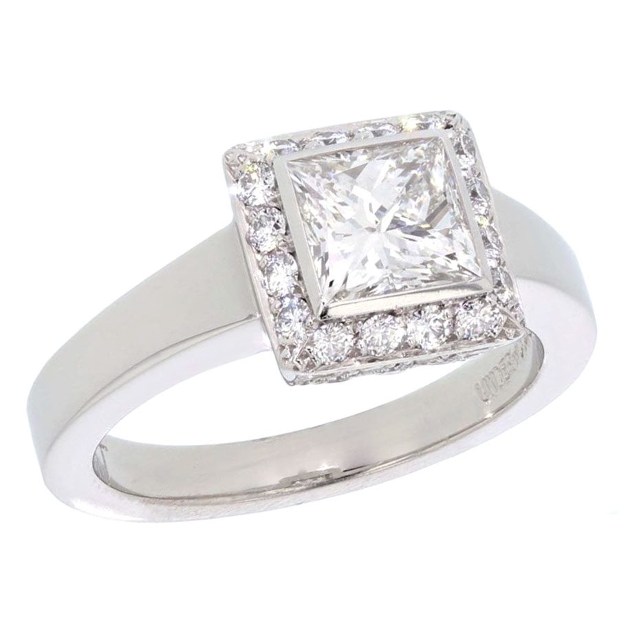 Princess Cut Diamond Platinum Halo Ring